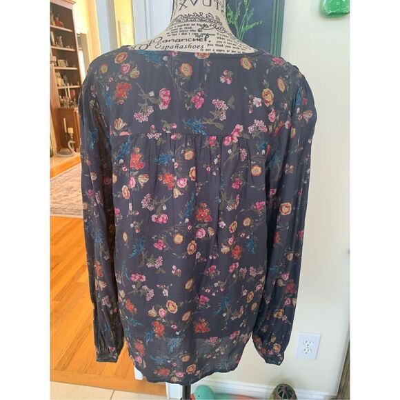 Lucky Brand Womens  Long Sleeve Button-Front Floral Boho Peasant Gray Top - Picture 6 of 9